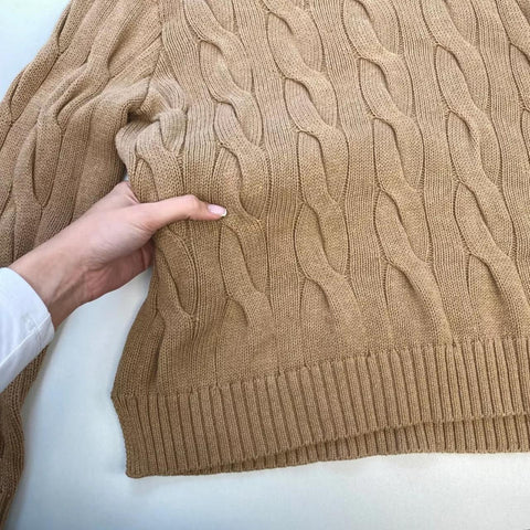 Polo Ralph Lauren Rare Cable-Knit Sweater Womens Size L Beige Jumper Logo Preppy