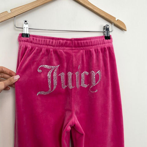 Juicy Couture Velvet Velour Joggers Trousers Womens Size XXS /XS Pink Back Logo.