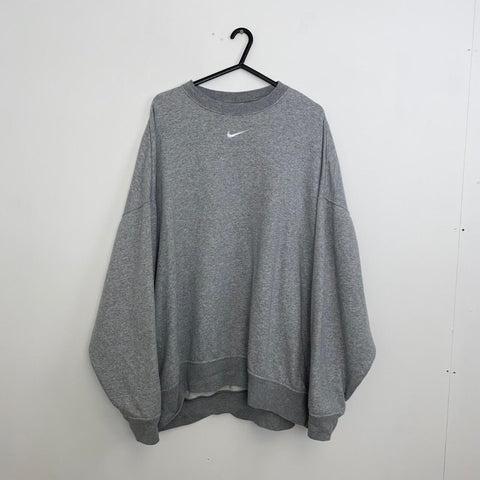 Nike Essentials Sweatshirt Womens Size M [Very Oversized] Grey Center Swoosh - DD5632-063
