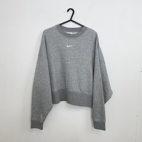 Nike Sportswear Essentials Sweatshirt Womens Size S Oversized Grey Center Swoosh