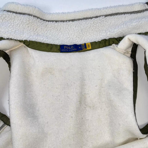 Polo Ralph Lauren Fleece Sherpa Borg Gilet Womens Size M Cream Khaki Preppy.