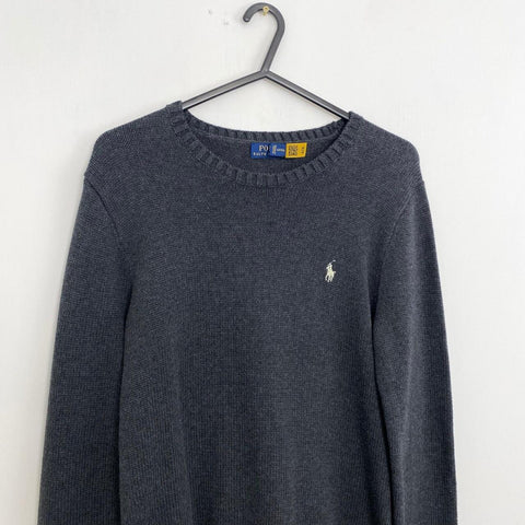 Polo Ralph Lauren Knitted Jumper Womens Size M Grey Crew Sweater Logo Knit.