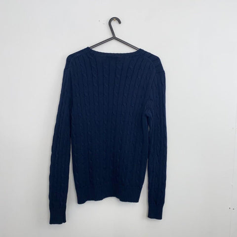 Polo Ralph Lauren Cable-Knit Jumper Womens Size M Navy Crewneck Sweater Logo.