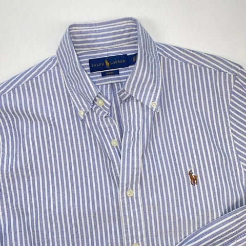 Ralph Lauren Striped Button-Up Shirt Mens Size XS Slim Blue White Holiday L/S.