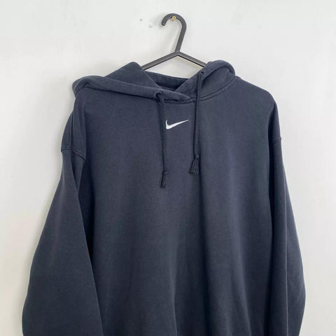 Nike Essential Center Swoosh Oversized Hoodie Womens Size S Black Pullover Logo.