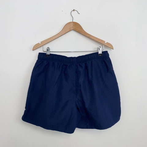 Nike Athletic Woven Shorts Womens Size XL Navy Swoosh Logo Pockets.