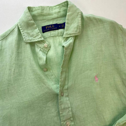 Polo Ralph Lauren Linen Button-Up Shirt Mens Size M Lime Green Long-Sleeve.