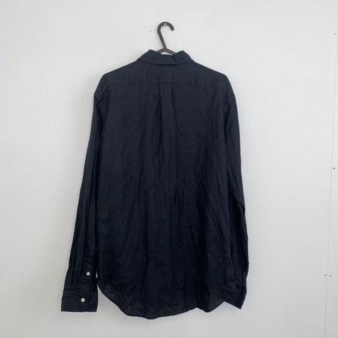 Vintage Ralph Lauren Linen Button-Up Shirt Mens Size M Black Summer Long-Sleeve.