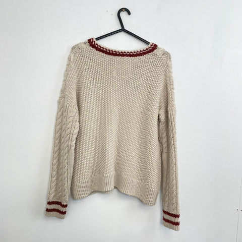 Superdry The Western USA Flag Chunky Cable Knit Jumper Womens Size UK12 Beige