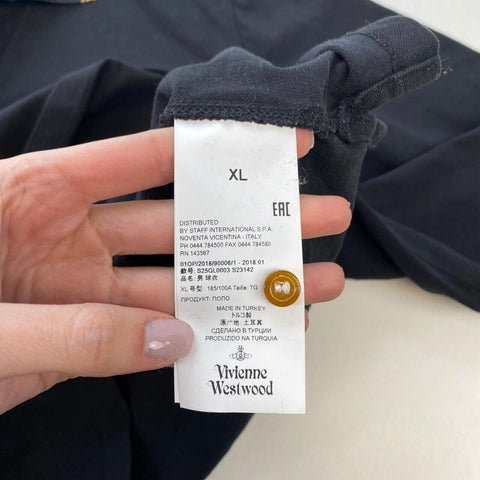Vivienne Westwood Orb Logo Polo Shirt Mens Size XL Black Long-Sleeve Top.