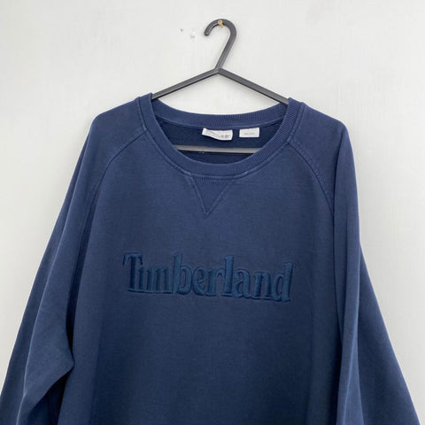 Timberland Big Logo Spellout Sweatshirt Mens Size 3XL Navy Crewneck Retro Style.