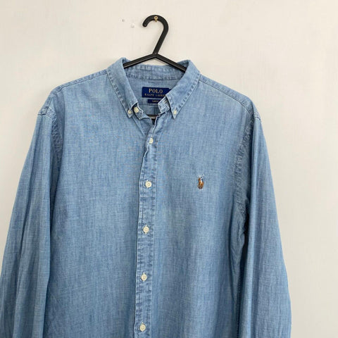 Polo Ralph Lauren Denim Look Button-Up Shirt Mens Size M Slim Fit Light Blue.