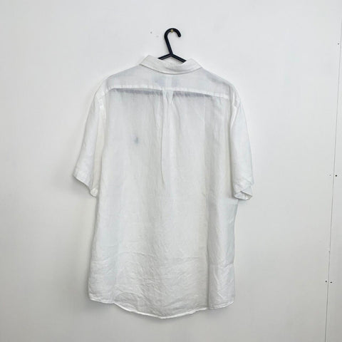 Polo Ralph Lauren Linen Button-Up Shirt Mens Size XL White Holiday Short-Sleeve.