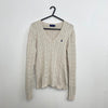 Polo Ralph Lauren Cable-Knit Jumper Womens Size L [Fit as M] Cream V-Neck
