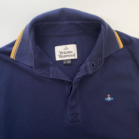 Vivienne Westwood Orb Logo Polo Shirt Mens Size S Navy Long-Sleeve Top.