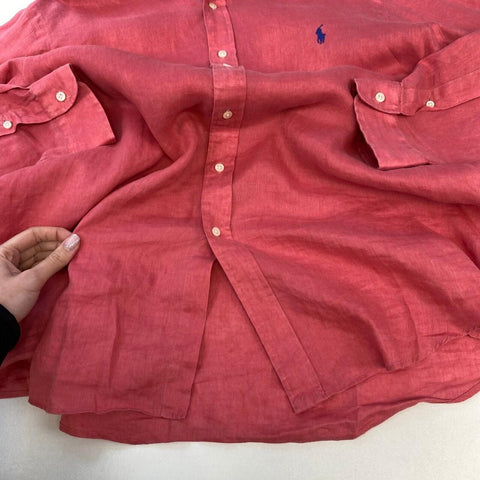 Ralph Lauren Linen Shirt Long-Sleeve Mens Size XL Coral Pink Button-Up.