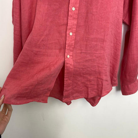 Ralph Lauren Linen Shirt Long-Sleeve Mens Size XL Coral Pink Button-Up.