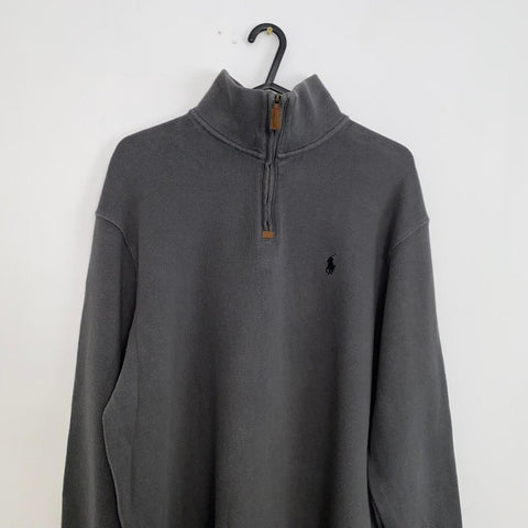 Polo Ralph Lauren Quarter-Zip Jumper Mens Size L Grey 1/4 Zip Pullover Sweater.