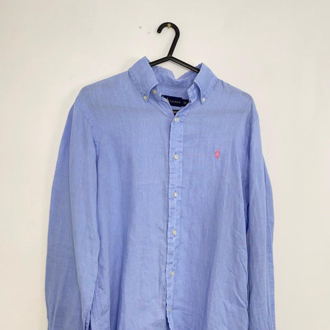 Ralph Lauren Linen Shirt Long-Sleeve Mens Size XS Blue Button-Up Summer Holiday.