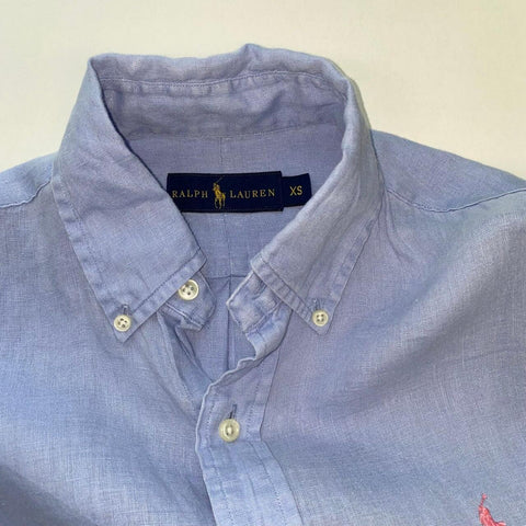 Ralph Lauren Linen Shirt Long-Sleeve Mens Size XS Blue Button-Up Summer Holiday.