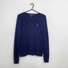 Ralph Lauren Cable-Knit Jumper Womens Size M Navy Crewneck Sweater Logo.