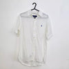 Ralph Lauren Linen Button-Up Shirt Mens Size S White Holiday Short-Sleeve Logo.