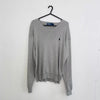 Vintage Polo Ralph Lauren Mens Jumper Size L Grey Slim Pullover V-Neck Sweater.