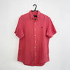 Polo Ralph Lauren Mens Linen Button-Up Shirt Size S Coral Pink Short-Sleeve Logo