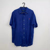 Ralph Lauren Mens Linen Button-Up Shirt Size L Navy Blue Holiday Short-Sleeve