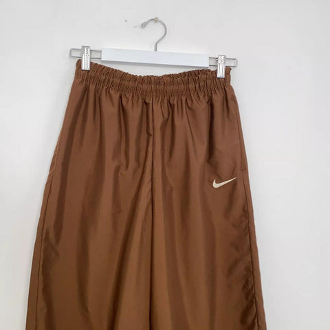 Preowned Nike Womens Woven Loose Fit Trousers Pants Size S Brown Embroidered Swoosh.