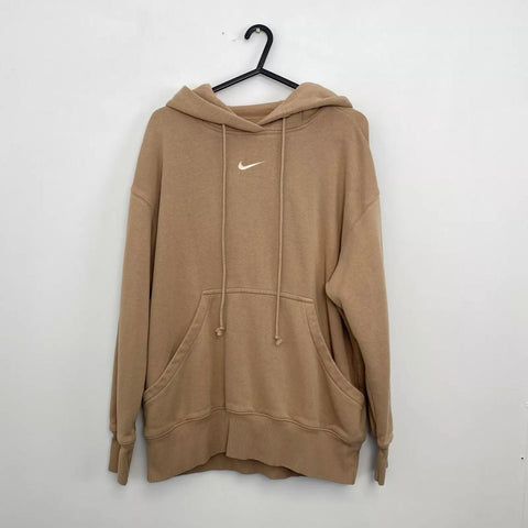 Preowned Nike Womens Essential Center Swoosh Oversized Hoodie Size S Beige Tan Pullover