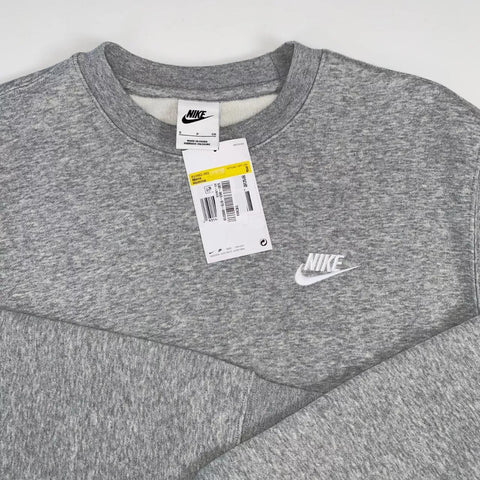 Nike Basic Pullover Sweatshirt Crewneck Size S Heather Grey Crewneck Logo NEW