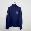 Preowned Polo Ralph Lauren Mens Quarter-Zip Sweatshirt Jumper Size S Navy Ski 1/4 Big Pony