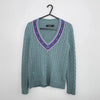 Preowned Ralph Lauren Womens Cricket Cable-Knit Jumper Size M Green Teal Fair Isle V-Neck