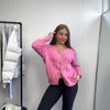 Preowned Ralph Lauren Womens Cable-Knit Cardigan Jumper Size XL [Fit as L] Pink Cute y2k.