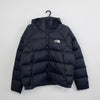 Preowned The North Face Womens 550 Down Puffer Jacket Size L Black TNF Midweight Hooded.