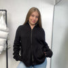 Preowned Ralph Lauren Sport Womens Knit Full-Zip Cardigan Jumper Size L Black Retro Embroidered Logo.