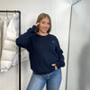 Preowned Polo Ralph Lauren Womens Cable-Knit Jumper Size XL Navy Crewneck Logo Sweater.