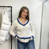 Preowned Ralph Lauren Womens Cricket Cable-Knit Jumper Size M Cream V-Neck Sweater RL.