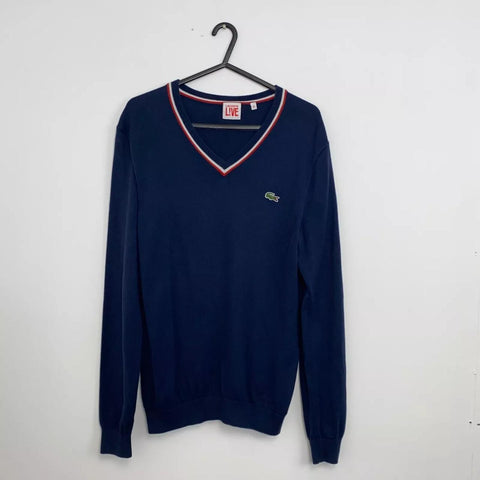 Preowned Lacoste Mens Basic Cricket Jumper Pullover Size S /FR3 Navy Sweater Logo V-Neck.