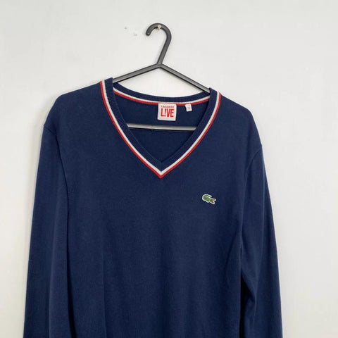 Preowned Lacoste Mens Basic Cricket Jumper Pullover Size S /FR3 Navy Sweater Logo V-Neck.