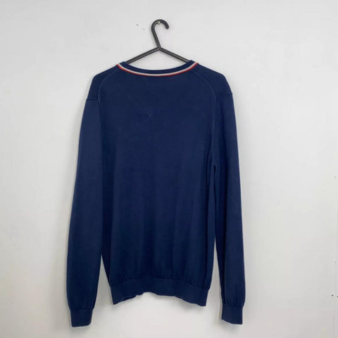 Preowned Lacoste Mens Basic Cricket Jumper Pullover Size S /FR3 Navy Sweater Logo V-Neck.