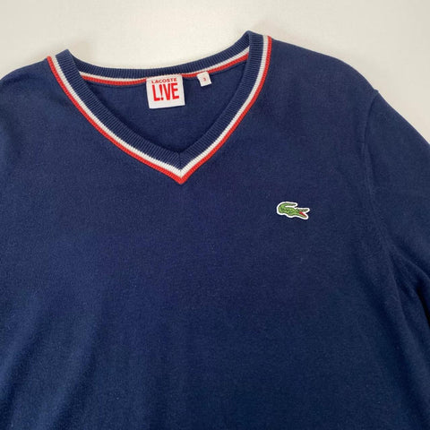 Preowned Lacoste Mens Basic Cricket Jumper Pullover Size S /FR3 Navy Sweater Logo V-Neck.