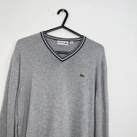 Preowned Lacoste Mens Basic Cricket Jumper Pullover Size M /FR4 Grey Sweater Logo V-Neck.