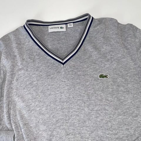 Preowned Lacoste Mens Basic Cricket Jumper Pullover Size M /FR4 Grey Sweater Logo V-Neck.