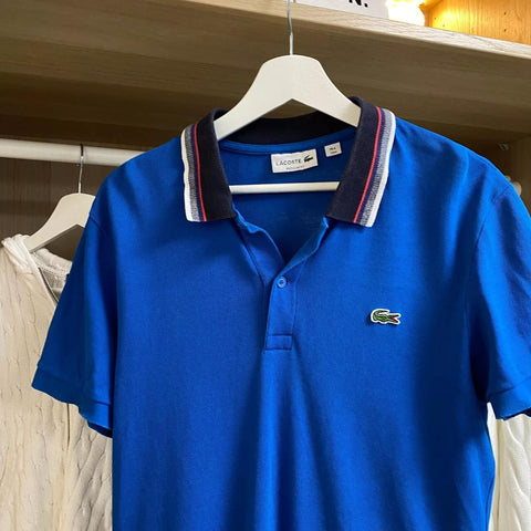 Preowned Lacoste Mens Basic Logo Polo Shirt Size FR4 / M Blue Top Collared Short-Sleeve.