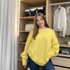 Preowned Yves Saint Laurent Womens Jumper Size L Yellow Oversized Knit Sweater Logo YSL