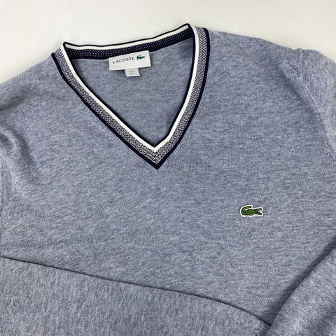 Preowned Lacoste Mens Basic Cricket Jumper Pullover Size L /FR5 Heather Blue Logo V-Neck.