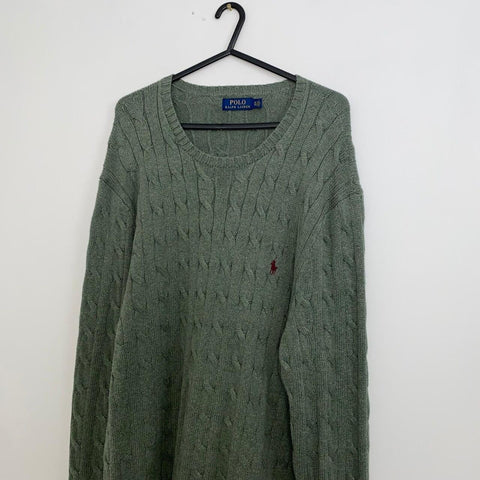 Polo Ralph Lauren Cable-Knit Jumper Mens Size XL Sage Green Crew Sweater Logo. - Stock Union