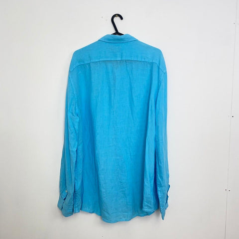 Polo Ralph Lauren Linen Button-Up Shirt Mens Size XL Blue Turquoise Summer Logo.